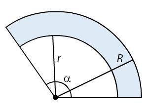 Рассчитайте площадь закрашенного сектора, если r = 8, R = 13, Α = 125°. ответ округлите до десятых.