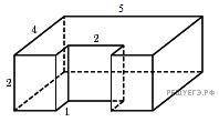 Найдите объем многогранника, изображенного на рисунке (все двугранные углы прямые).