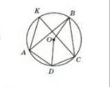 На рисунку A. K. B. D. лежать на полі з центром O. Знайдіть кути чотирикутника ABCD, якщо кутAKC=78