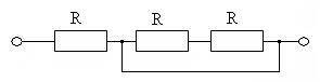 Определить эквивалентное сопротивление цепи, если сопротивление каждого элемента равно R.