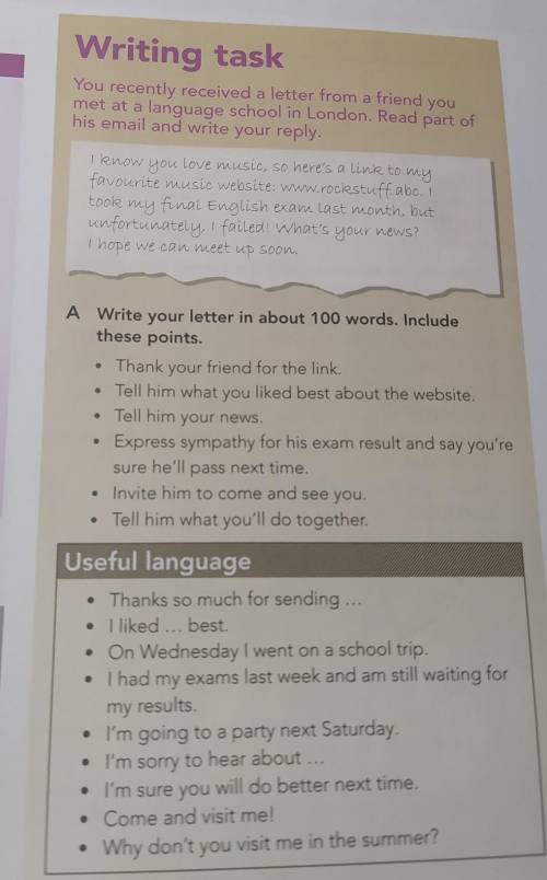 Writing taskYou recently received a letter from a friend youmet at a language school in London. Rea