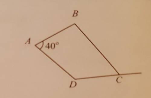 Найдите внешний угол при вершине С четырехугольника ABCD, если угол А = 40°, угол В = 3х+4у, угол С