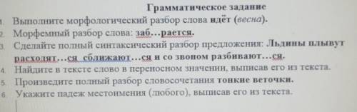 Грамматическое задание1 Выполните морфологический разбор слова идёт (весна).2 Морфемный разбор слов