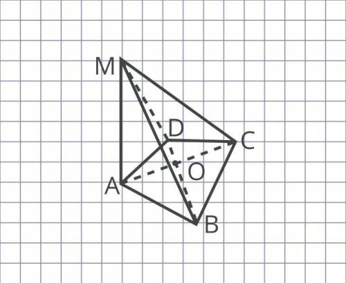 Дан плоский четырехугольник ABCD. AM– перпендикуляр к плоскости ABCD. Точка O пересечения AC и BD.