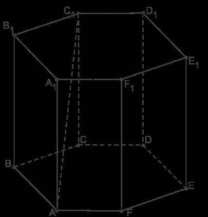 Определи взаимное расположение прямых в правильной шестиугольной призме. а) FE и CC1: - b) FC1 и AC