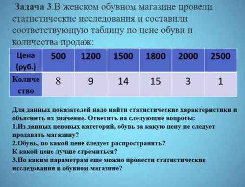 В женском обувном магазине провели статистические исследования и составили соответствующую таблицу