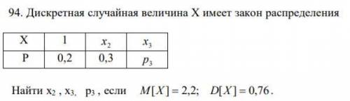 Задача по теории вероятностей.Дискретная случайная величина X имеет закон распределения.Найти x2 ,