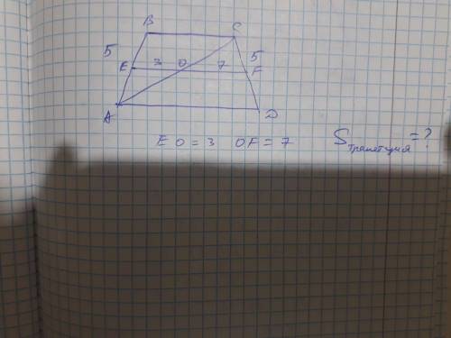 Сторона равносторонней трапеции 5 равно. его диагональная средняя линия 3 и делится на 7 равных раз