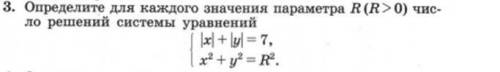 Определите для каждого значения параметра R (R>0) число решений системы уравнений