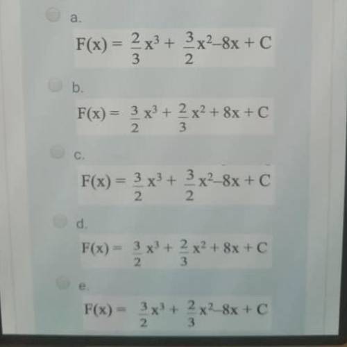 Найдите вид общий вид первообразных для функции f(x)=2x2+3x-8
