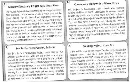 Read a magazine article about eco-projects. For questions 1-3 choose from the projects A-D. Which