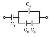 Визначити ємність батареї конденсаторів (див. рисунок), якщо C1 = 4 мкФ, C2 = 2 мкФ, C3 = 6 мкФ,