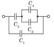 Визначити ємність батареї конденсаторів (див. рисунок), якщо C1 = 4 мкФ, C2 = 2 мкФ, C3 = 6 мкФ,
