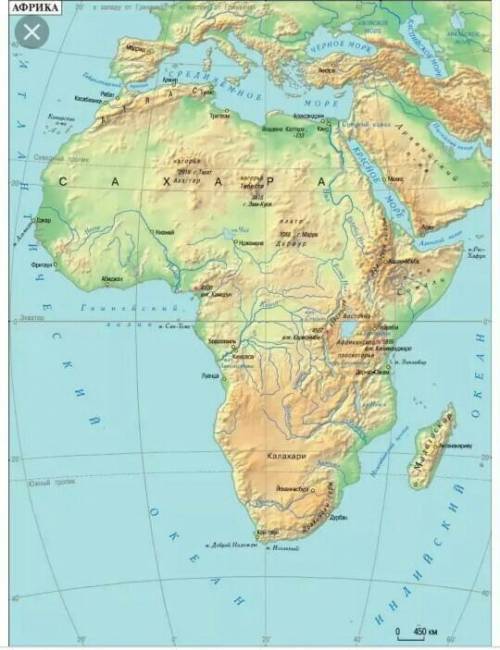 Нанести на контурную карту Африки и подписать равнины, горные системы, пустыни и все страны Африки с