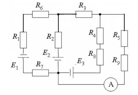 В электрической цепи постоянного тока амперметр показывает 5 = 5 А. Рассчитайте токи 1, 2, 3, 4 в