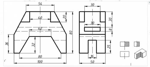 Задание: По двум видам построить третий, выполнить необходимые разрезы. Выполнение разрезов показан
