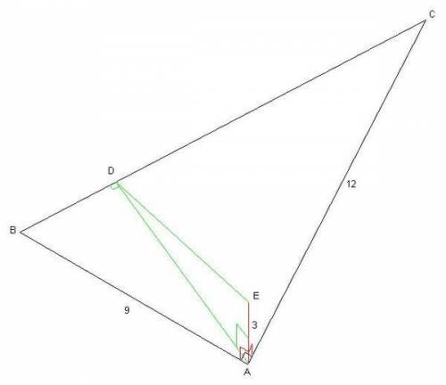 Катети прямокутного трикутника дорівнюють 9см і 12см. У вершині прямого кута побудовано перпендикул