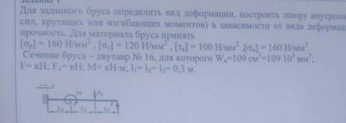 Для заданного бруса определить вид деформации, построить эпюру внутренних усилий сил, в зависимости