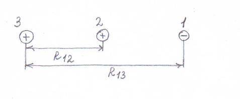 Рассчитайте, с какой силой первый заряд взаимодействует с двумя остальными, если модуль каждого зар