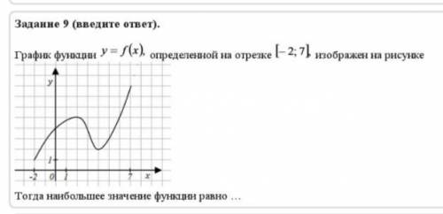 График функции y=f(x), определённой на отрезке [-2;7], тогда наибольшее значение функции равно... О