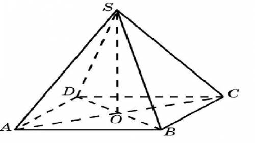 Найди объём правильной четырёхугольной пирамиды, сторона основания которой равна 10, а боковое ребр