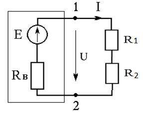 Два резистора последовательно подключены к источнику (обведен в прямоугольник) постоянного напряжен