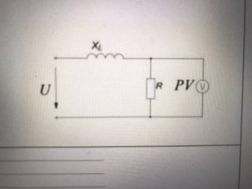 Определите показания вольтметра, если: U = 100 B, XL = 3 Ом, R = 4 Ом