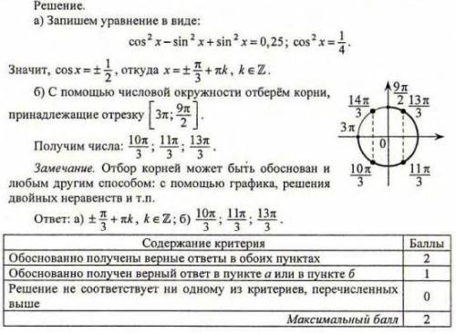 cos2x + sin2x = 0,25 почему только pi/3, если cos^2 x=1/4, следовательно cos x = +- 1/2, а по табли