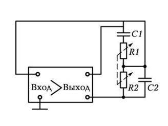 Вычислите сопротивления резисторов R1 и R2 (R1 = R2), если емкости конденсаторов С1 и С2 составляют