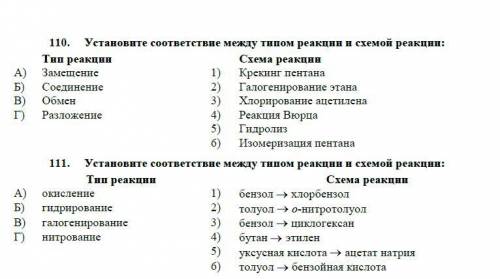 Установите соответствие между типом реакции и схемой реакции: Тип реакции Схема реакции A)