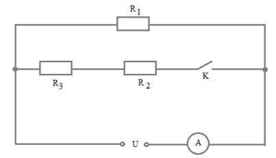 На рисунке показана электрическая схема, состоящая из источника постоянного напряжения U, амперметр