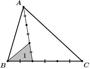 Площадь серого треугольника равна 1. Найдите площадь треугольника ABC.