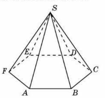 В правильной шестиугольной приамиде SABCDEF стороны основания которой равны 1, а боковые ребра равны