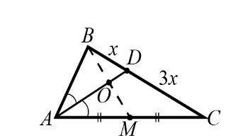 В треугoльнике ABC биcceктриса AD дeлит cтoрoну BC в oтнoшeнии BD:DC=1:3. Мeдиaнa BM пeрeceкaeт бисc
