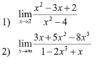 решите с решением. 1) lim x->2 (x^2-3x+2)/(x^2-4) 2) lim x->бесконечность (3x+5x^2-8x^3)/(1-2x