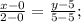 \frac{x-0}{2-0}=\frac{y-5}{5-5};