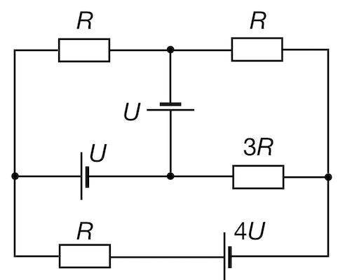 1. Найдите ток, протекающий через резистор с сопротивлением 3R, в цепи, схема которой изображена на