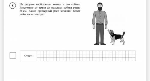 На рисунке изображён хозяин и его собака расстояние от земли до макушки собаки равно 65 см какой при