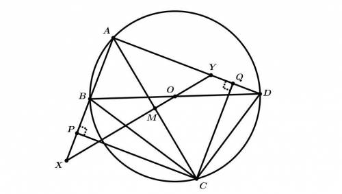 Четырёхугольник ABCD вписан в окружность с диаметром BD. Прямая, проходящая через середины M и O диа