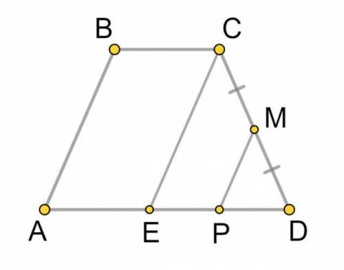 В равнобедренной трапеции ABCD боковая сторона равна 20, основания AD = 28, BC = 12. Точка M — серед