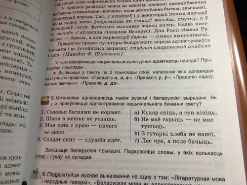 5. Устанавіце адпаведнасць паміж рускімі і беларускімі выразамі. Як у іх праяўляецца адлюстраванне н