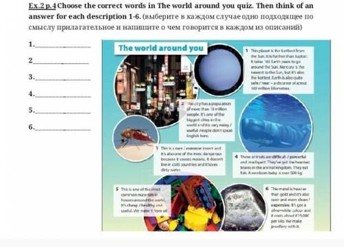 Ex.2p.4Choose the correct words in The world around you quiz. Then think of an answer for each descr