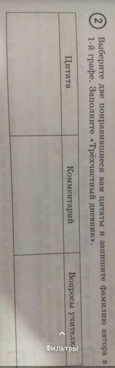 2 Выберите две понравившиеся вам цитаты и запишите фамилию автора в1-й графе. Заполните «Трёх частны