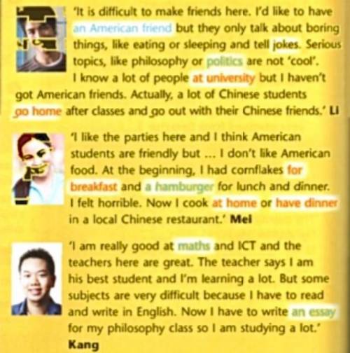 read what chinese students say about their student life in the USA. which things are difficult for t