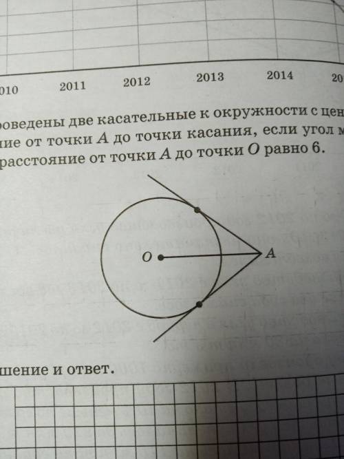 Из точки A проведены две касательные к окружности с центром в точке O. Найдите расстояние от точки А