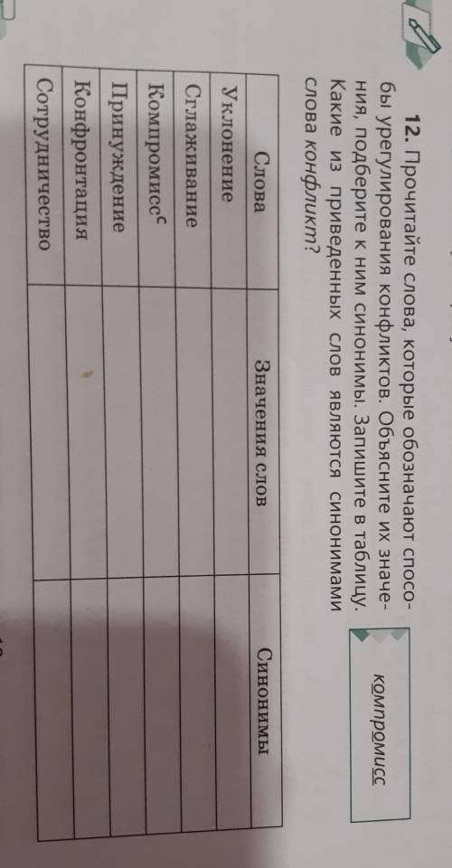 12. Прочитайте слова, которые обозначают бы урегулирования конфликтов. Объясните их значе-ния, подбе