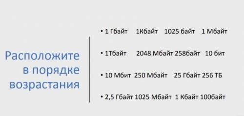 подалуйста информатика. Расположите в порядке возврастания​