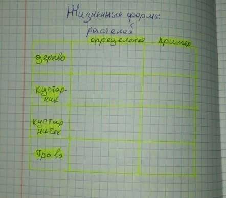 Ребята нужно дать определение четырем видам жизненных форм дереву, кусту, кустарничку и траве. такьж