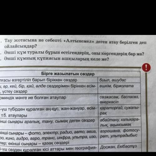 1. Тау жотасына не себепті «Алтынемел» деген атау берілген деп ойлайсыңдар? 2. Әнші құм туралы бұрын