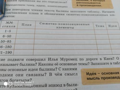 Заполните таблицу по сказке Илья Муромец и Соловей разбойник